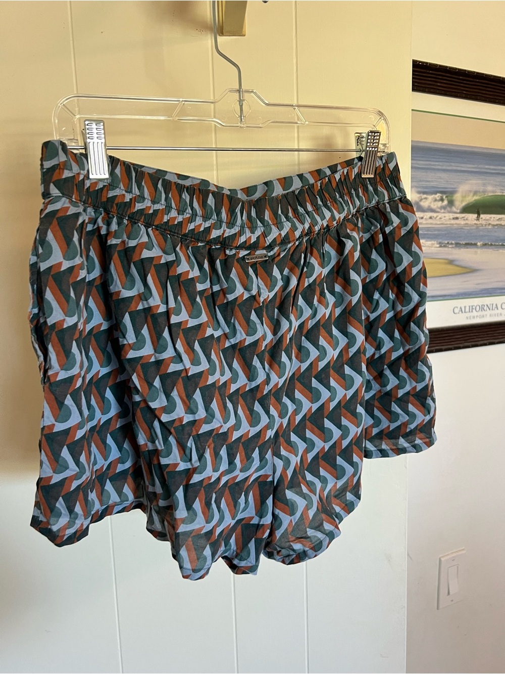 Prana Geometric Print Athletic Shorts in Teal and Rust